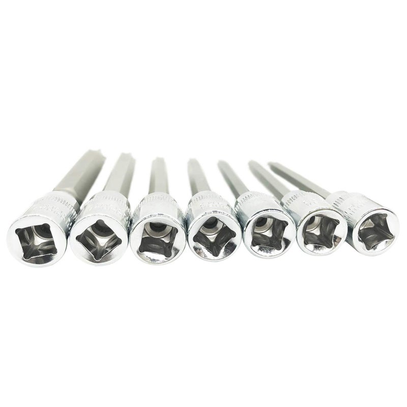 mainpoint Extra Long Torx Star Bit Socket Set 7 Piece T25-T60 CR-V "3/8" Drive 110mm(Torx) - Image 4